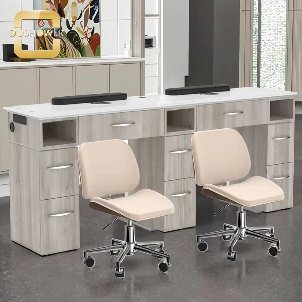 Double Nail Manicure Table with Ventilation-Ready of Vented Nail Table Supplier for Space-Saving Double Workstation Manufacture