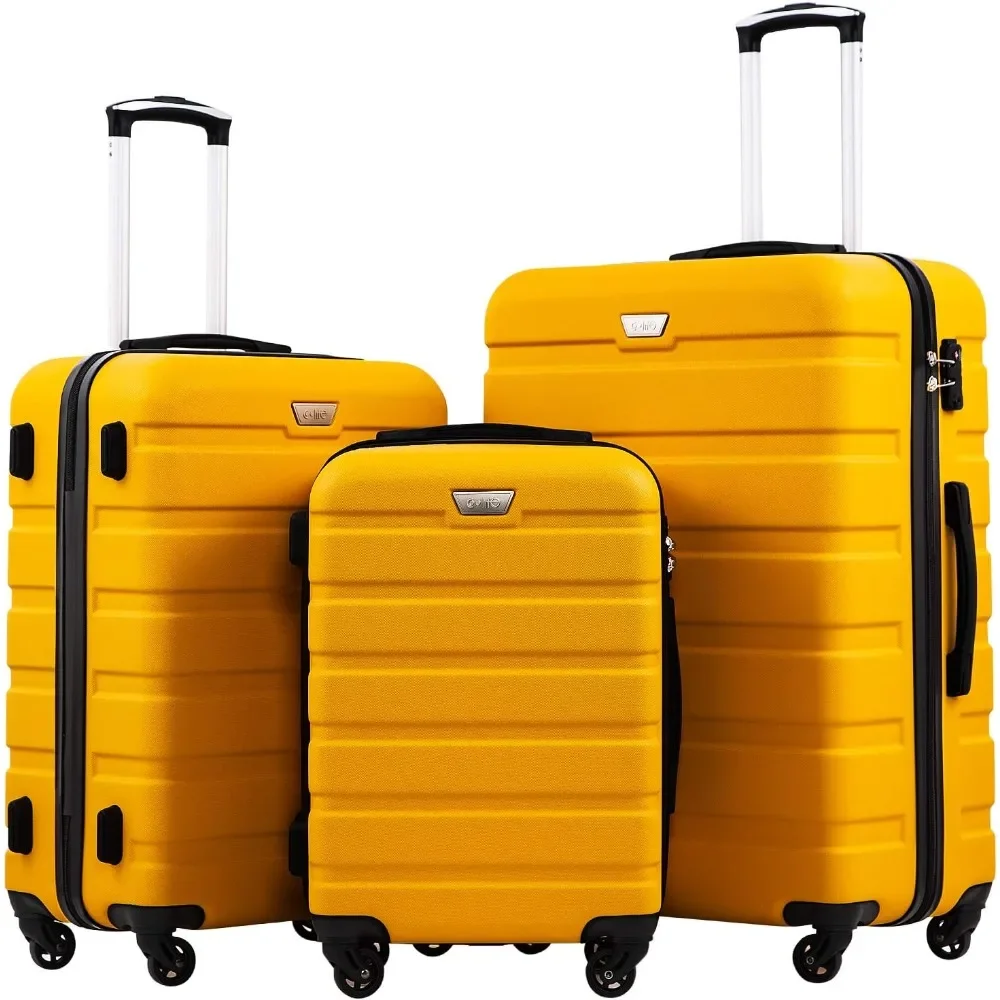 

Coolife Luggage 3 Piece Set Suitcase Spinner Hardshell Lightweight TSA Lock (yellow, 3 piece set(20in24in28in))