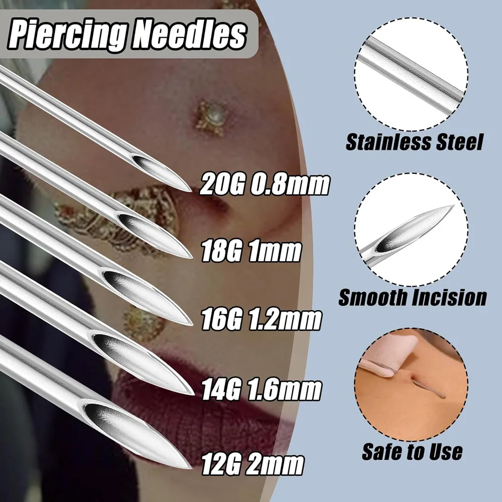 200/100/50/5PCS Body Piercing Needles Disposable Tattoo Puncture Needles for Nose Lip Ear Body Piercing Tools Tattoo Accessories