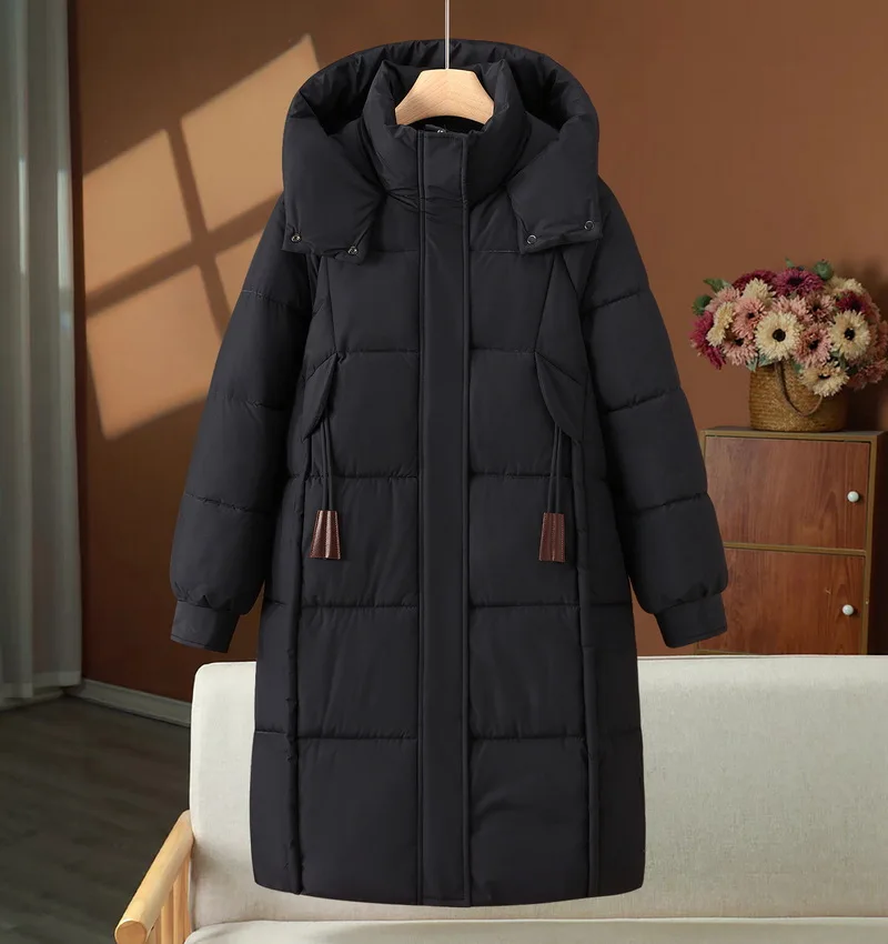 Parkas Coats Women Solid Mid Length Jackets Zipper Pocket Hooded Drawstring Long Sleeves Thick Office Lady Casual 2025 Winter