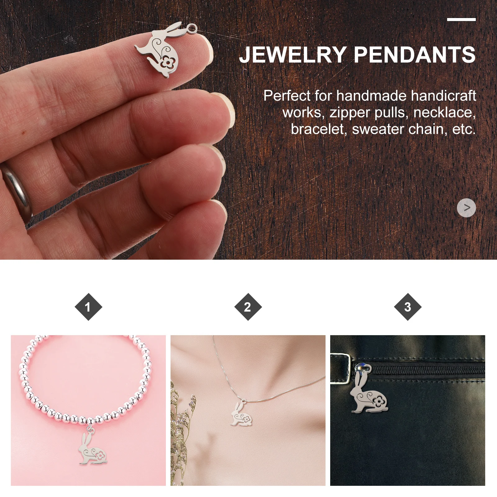 

10 Pcs Bunny Jewelry Pendant Rabbit Charms for Necklace Making DIY Stainless Steel