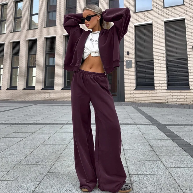 Women's Autumn Hooded Sweater Cardigan Trousers Set