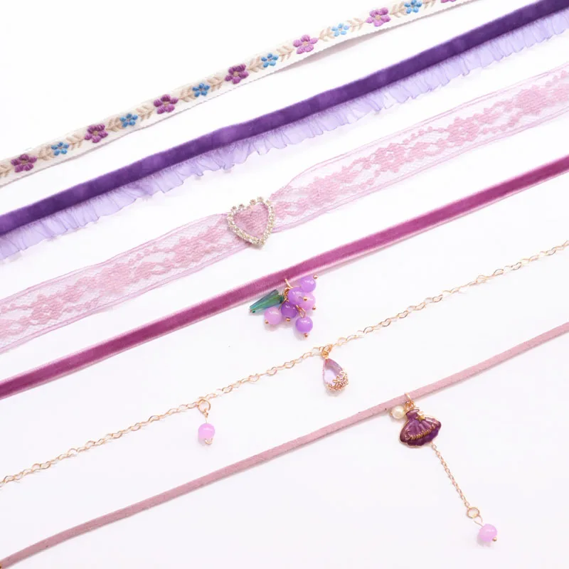 Gargantilla púrpura de hadas para mujer, collar de moda con concha de encaje, diseño de corazón, accesorio de joyería para clavícula, regalo para niñas
