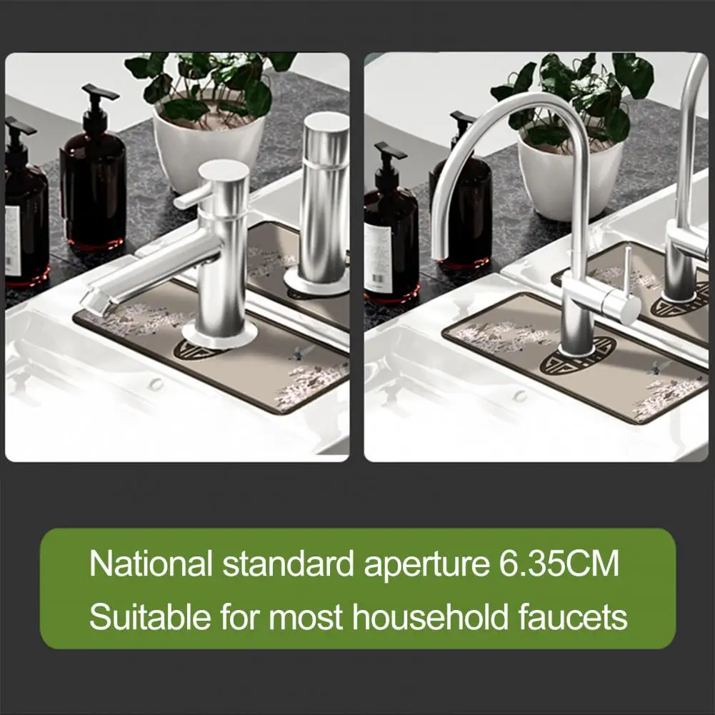 Easy to Install Faucet Draining Mat Super Absorbent Chinese Floral Print Diatom Mud Faucet Draining Mat Quick for Bathroom