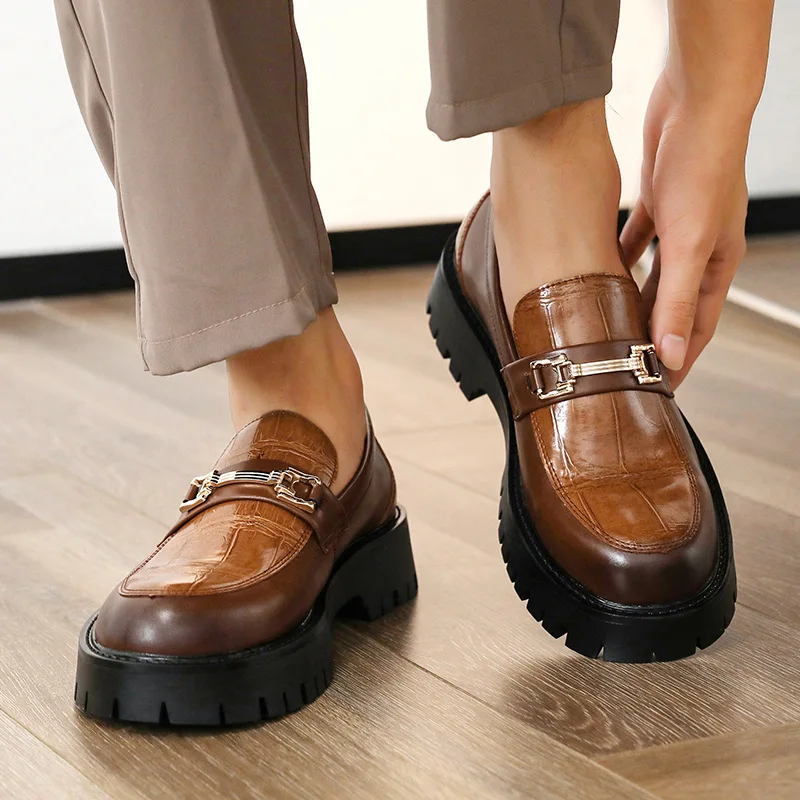 Business Men Thick-soled Loafers Black Brown Men One-foot Anti-slip Fashion Business Social Shoes Brand Shoes Men 38-46，Spring