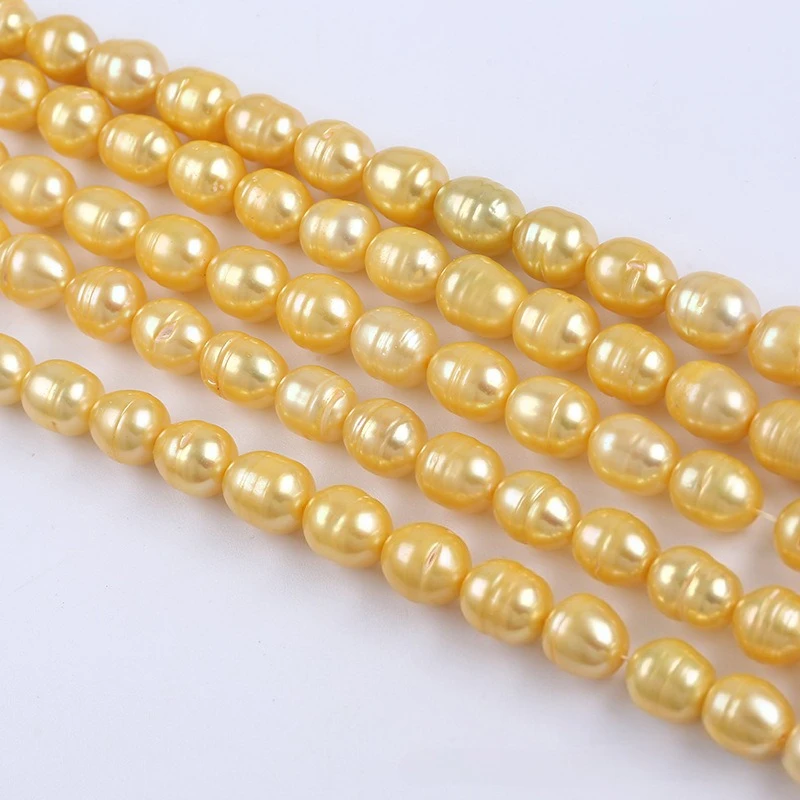 Factory Direct Sales Pearl 11-12mm Golden Rice Shaped Pearl Rice Pearl Bead Necklace Accessories