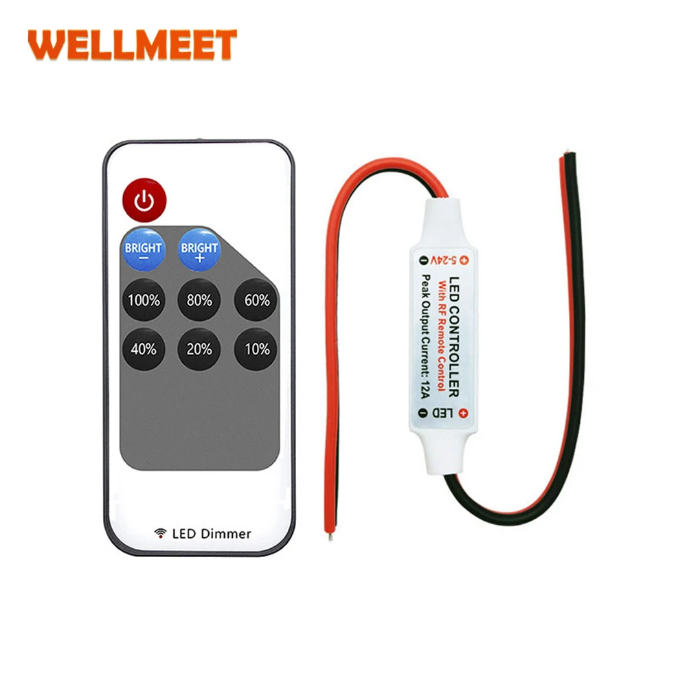Mini LED Single Color Dimmer DC 5V 12V 24V 6A 5050 2835 Strip Lights Constant Voltage PWM Signal Controller with RF 9-Key Remote