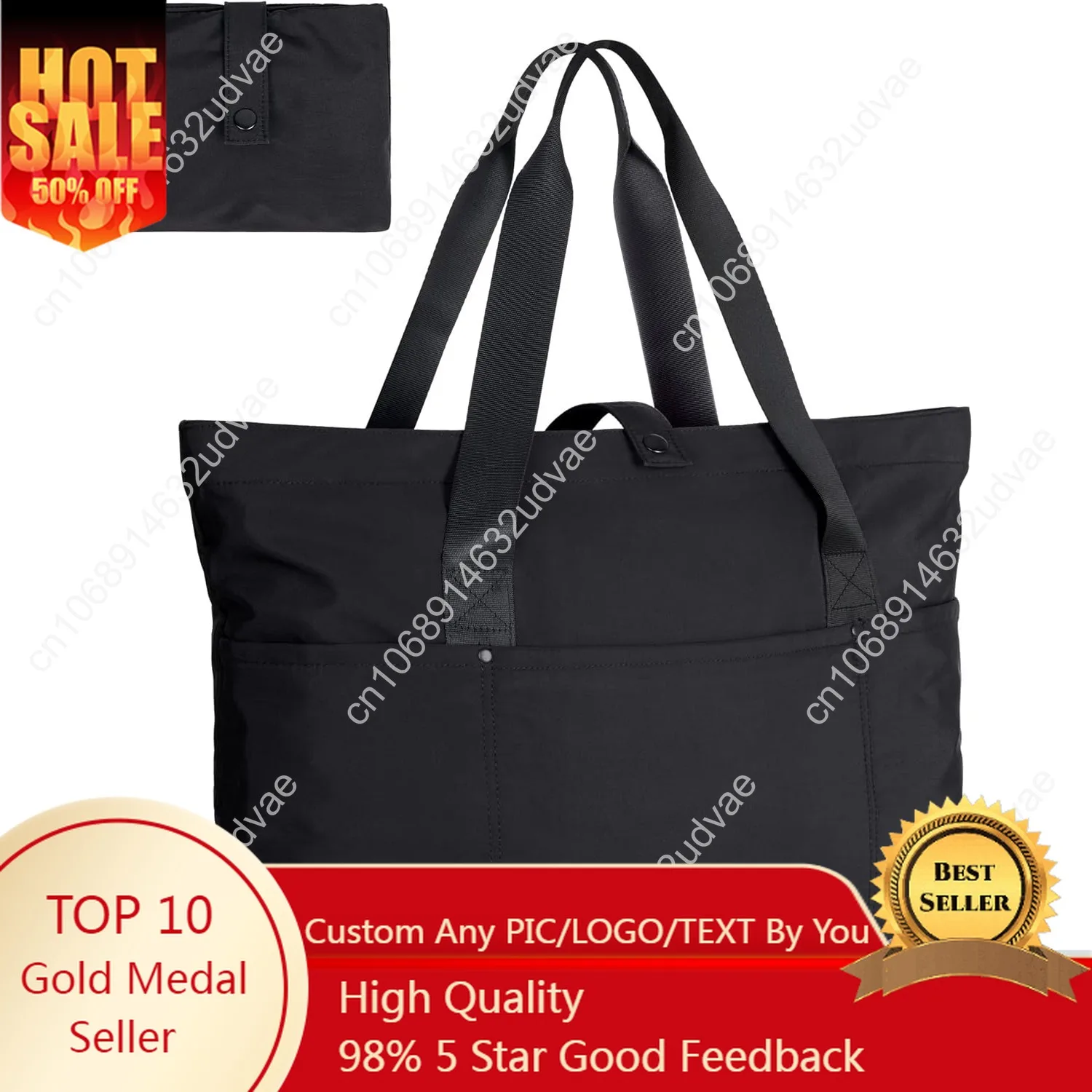 

BAGSMART Tote Bag for Women, Foldable Tote Bag With Zipper Travel Large Shoulder Bag Handbag for Work-16.5''l X 6''wx 14''h