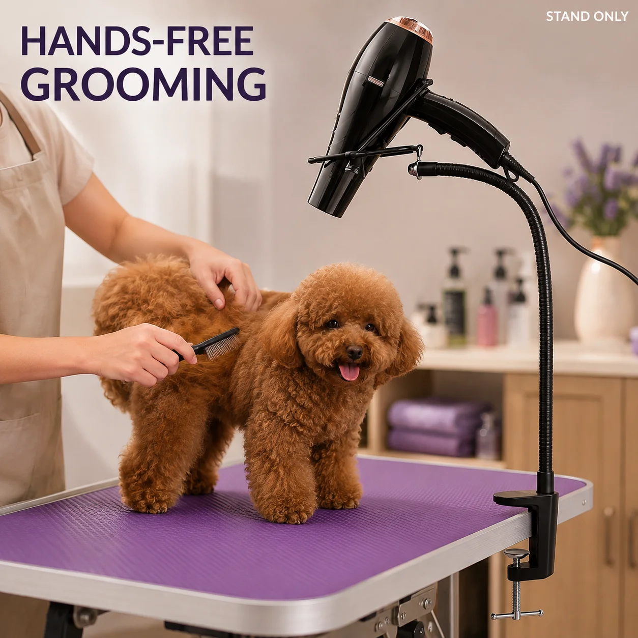 Pet Hair Dryer Stand Hands Free Dog Cat Grooming Holder Flexible Gooseneck Table Clamp Bracket Home Bathing Accessory