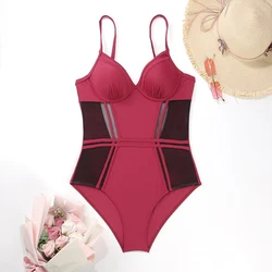 Sexy One-Piece Suits Patchwork Swimsuit 2024 Swimwear Solid Bathing Suit Women's Bodysuit Summer Beachwear New