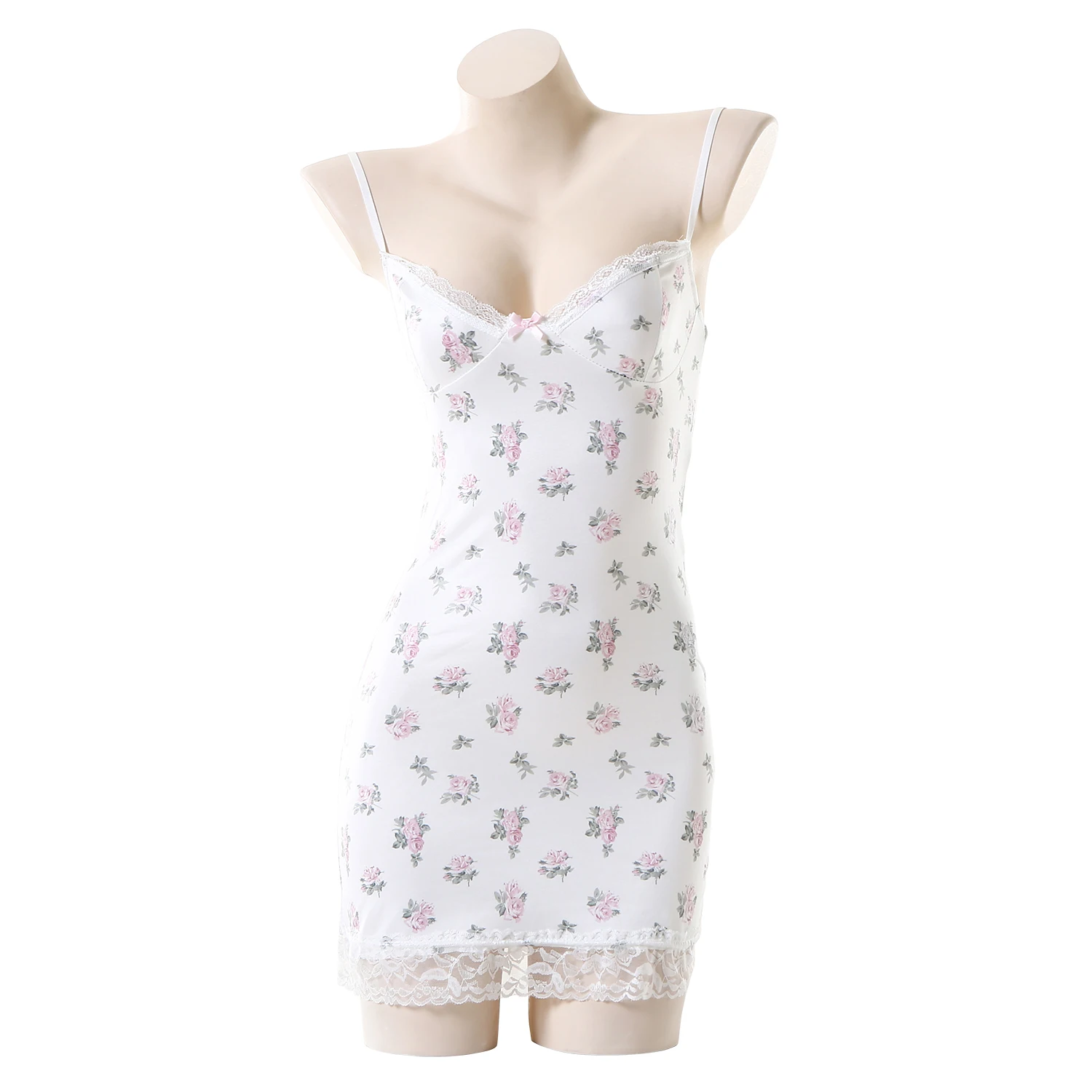 

Summer Women's Sexy Floral Lace Trimmed White Dress Women's Suspender Sexy Buttocks Wrapped Tight Fitting Dress Pajamas