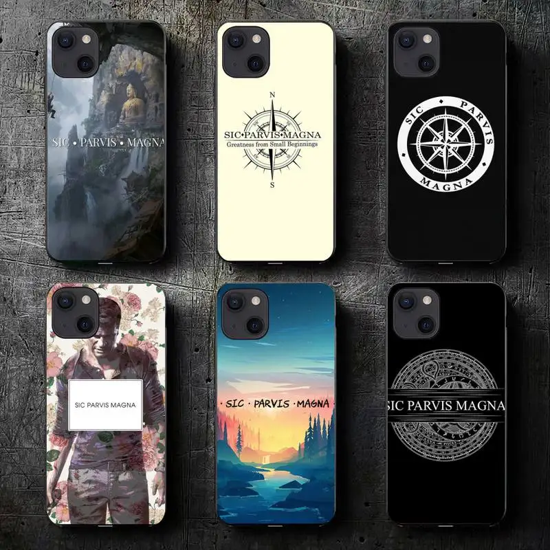 Sic Parvis Magna Uncharted Phone Case For iPhone 11 12 Mini 13 14 Pro XS Max X 8 7 6s Plus SE XR Shell