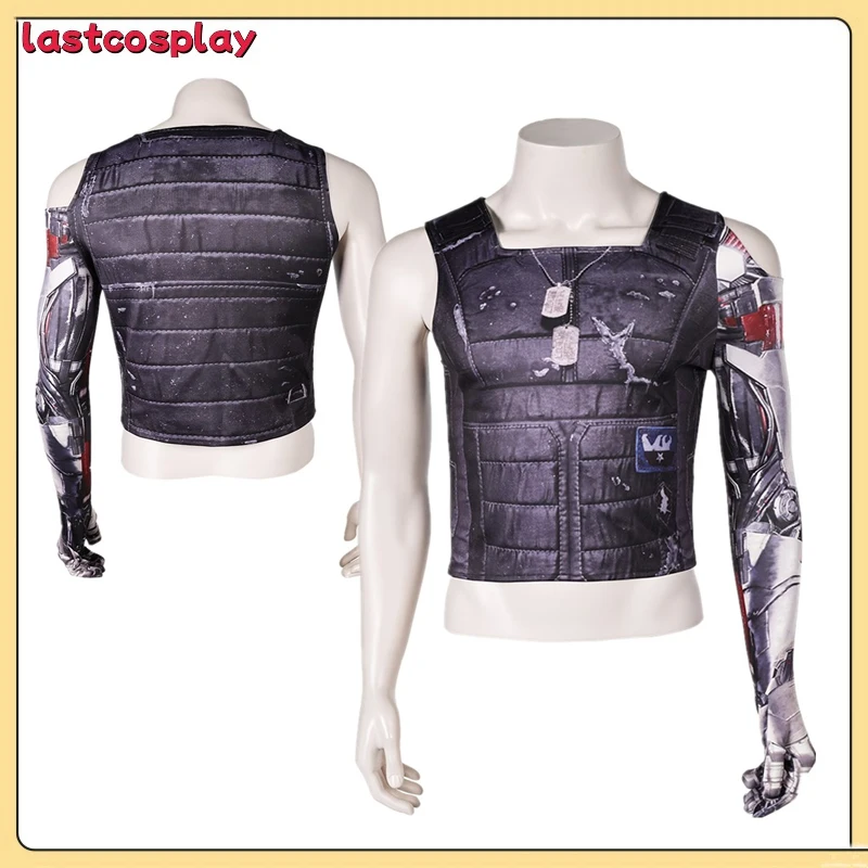 Johnny Cosplay Silverhand Costume 2077 Disguise Fantasy Printed Vest Tops Shirts Adult Men Roleplay Fantasia Outfit for Male