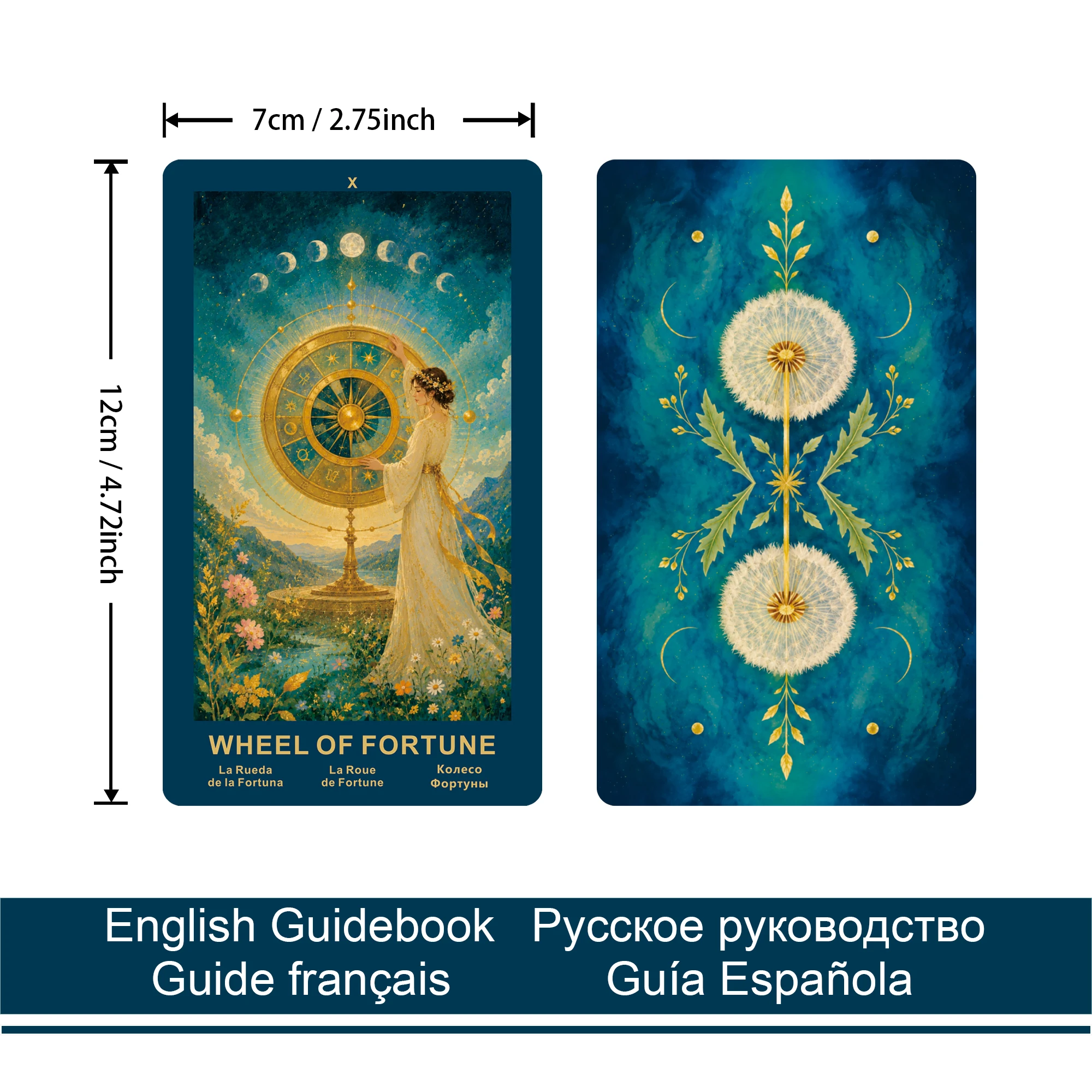 Celestial Messages Tarot Deck, 78 Cards with Guidebook EN/RU/ES/FR, Cosmic Star & Nature Art, Self-Discovery, 12*7cm, 14+