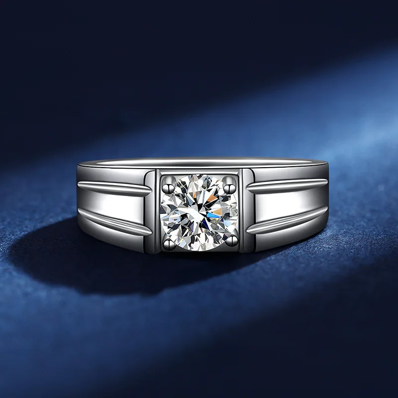 YINHED Original S925 Sterling Silver 1CT D Moissanite Men's Ring Passed Diamond Test High Jewelry Wedding Party Wholesale