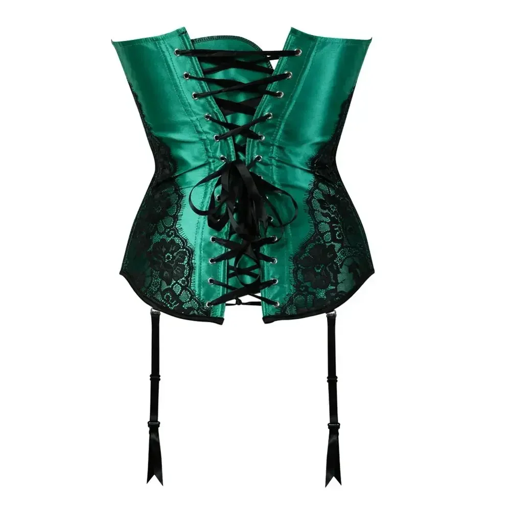 Corsetto da donna Stile gotico Bustier Bustini in raso Corsetti a righe sexy Corpetto classico Sovrapposizione di pizzo Korsett Costume di San Valentino