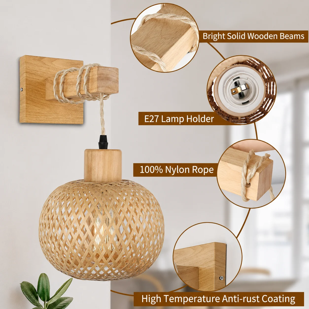 JOYINLED Rattan Wall Lamp Shade Boho Woven Sconce Lampshade Farmhouse Bedside Light Cover for Bedroom Living Room Home Decor