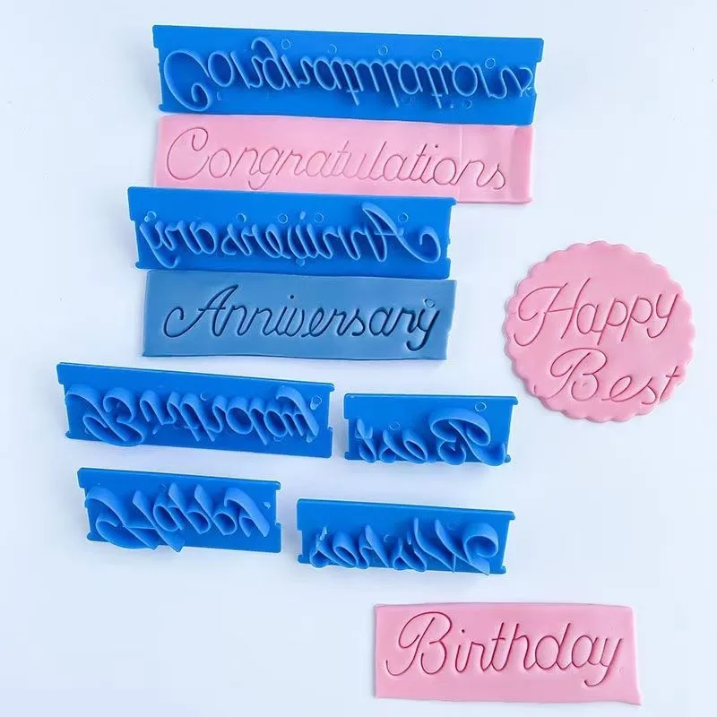 6PCS Food Plastic Cake Decorative Tools Handwritten Happy Birthday Phrase Letter Seal Sugar Turning Quyi Printing Necessary Mold