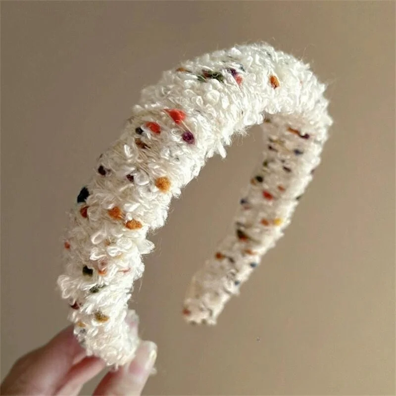 High Cranial Top Pleated Wool Wide Version Hair Hoop Headband Women Retro Red Knitted Hair Clip Hair Accessory Slim Face