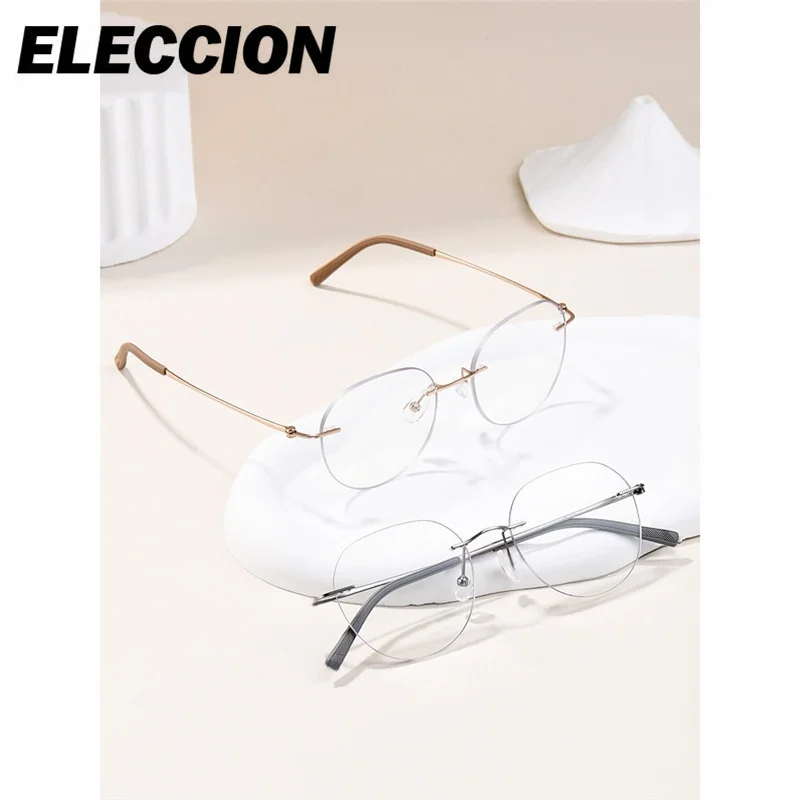 ELECCION النظارات الطبية بدون شفة مكافحة الأشعة الزرقاء التيتانيوم النساء الرجال نظارات دائرية إطار قصر النظر ناقص عدسة اللونية
