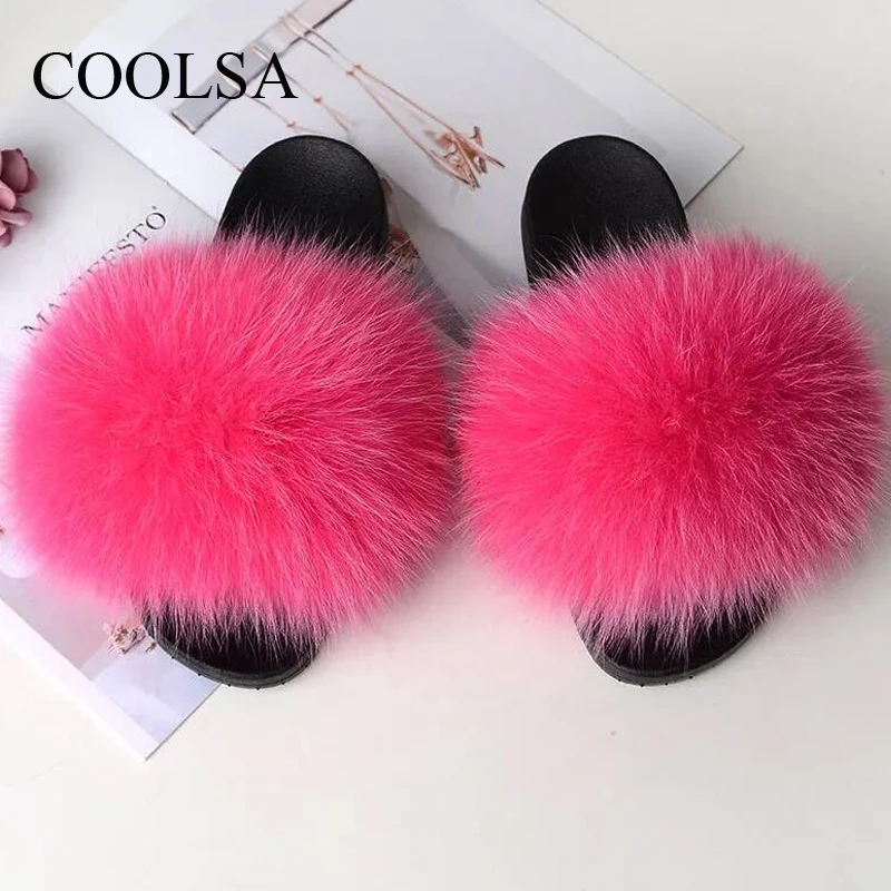 COOLSA Children Sweet Fur Slippers Summer Fluffy Furry Slides Girl Home Plush Fur Beach Flip Flops Wholesale Drop shipping