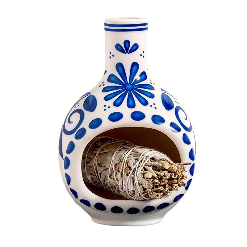 Queimador de suporte de cerâmica artesanal Palo Santo - Mini prato de incenso Chimenea para Palo Santo e palitos - Suporte de sálvia