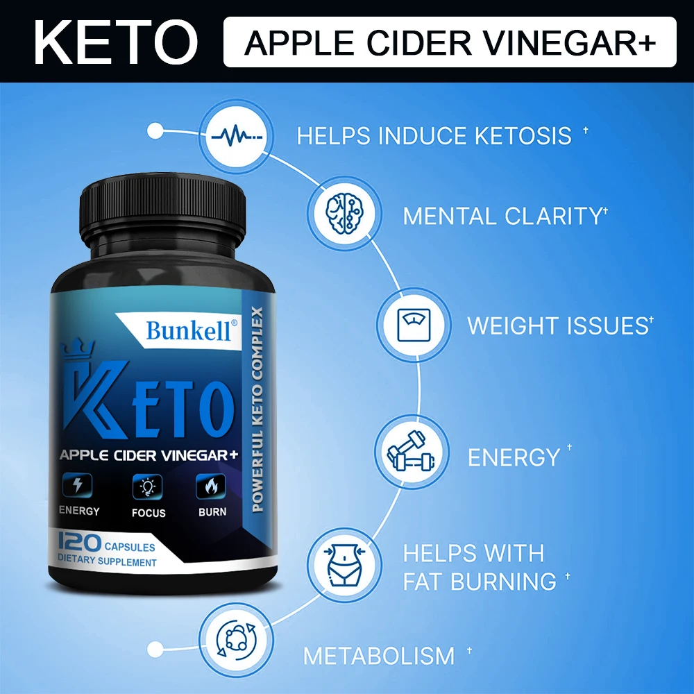 Keto, Apple Cider Vinegar Capsules - Promotes Metabolic Health and Burns Fat, Helps with Concentration, Boosts Metabolism