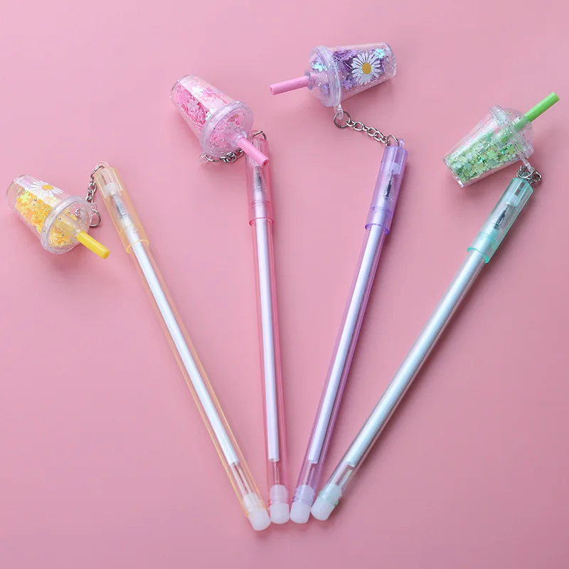 Korean Version Creative Milk Tea Cup Pendant Neutral Pen Cute Sequins Pendant Signature Pen Drawing Toys Student Stationery Gift