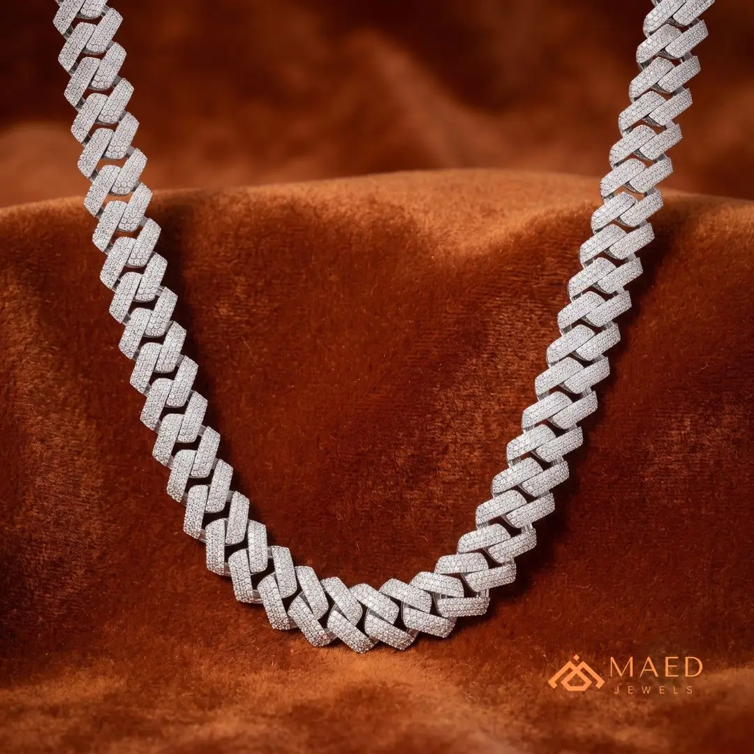 Sterling Silver .925 Moissanite Cuban Link Necklace Fashion Chain Jewelry USA New York City Men & Women Fine Pendant Style