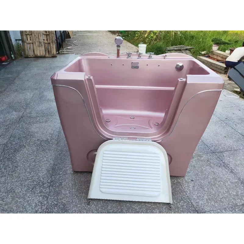 EUR PET Dog Bathtub with Acrylic Divider and Door Waterproof Pet Grooming Pool with Surf & Bubble Bath Folding Handle