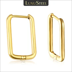 LUXUSTEEL Simple Rectangle U-Shaped Hoop Earrings For Women Men Golden Plated Stainless Steel Chunky Huggie Cartilage Earrings