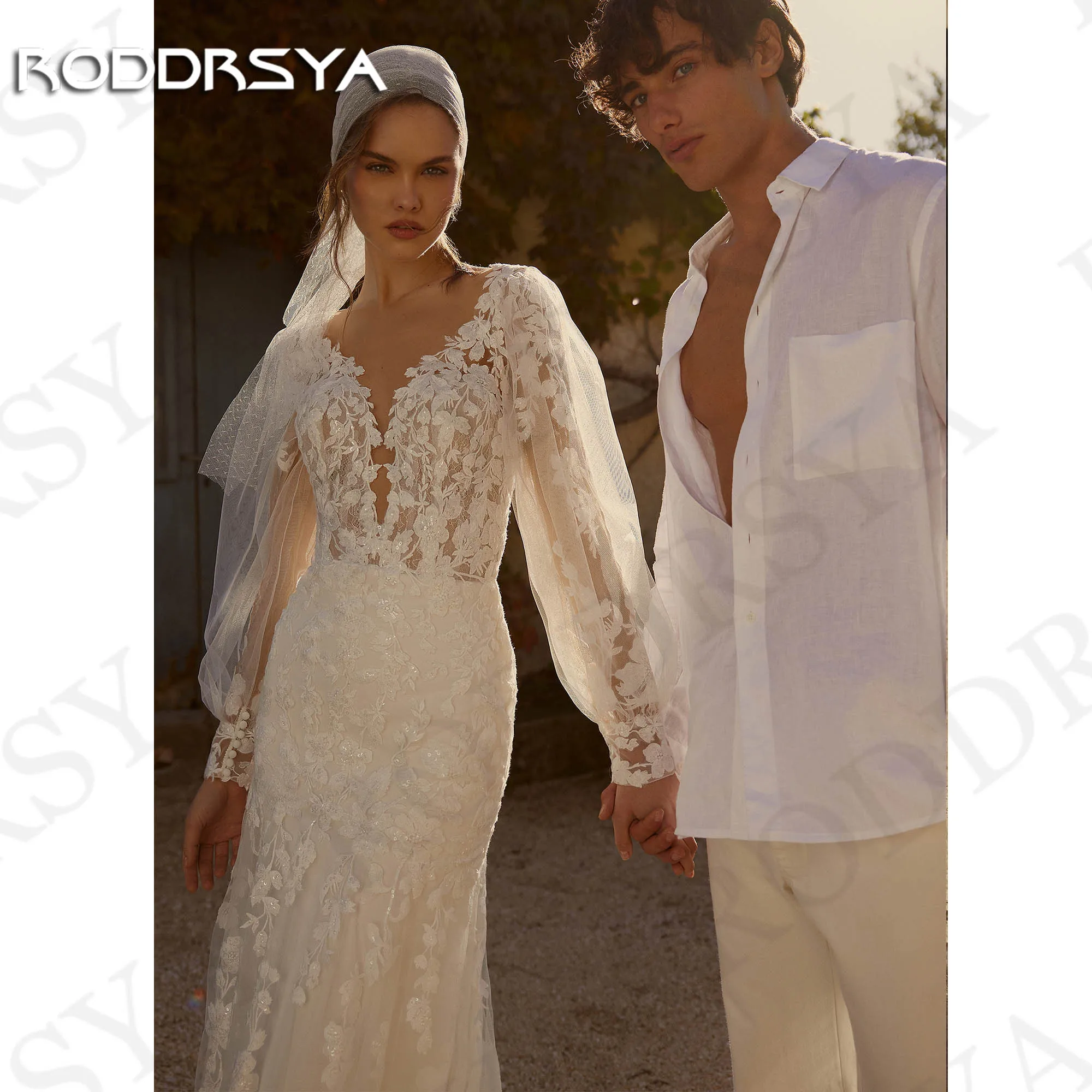 RODDRSYA Mermaid Long Sleeves Wedding Dress 2024 vestidos de novia Eleagnt Backless Lace Appliques Bridal Dresses O-Neck Women