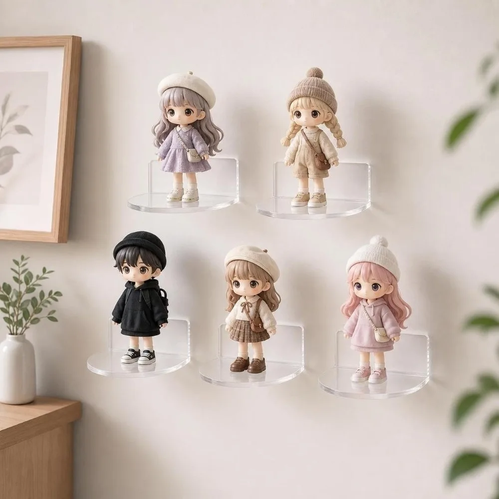 5 pcs Transparent Acrylic Figure Stand Magnetic Wall Mounted Clear Display Holder Multi-Functional Self-Adhesive
