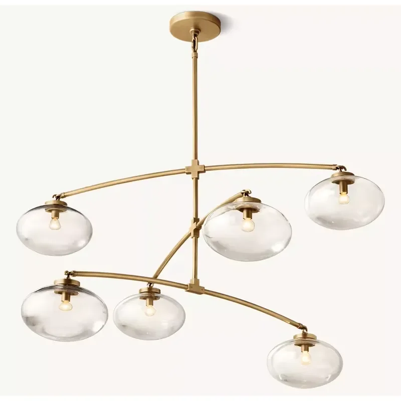 Handmade Solid Brass Blown Glass Lamp with Six Glass Balls Height Adjustable Steel Base for Bedroom Home Hotel Decor Lighting