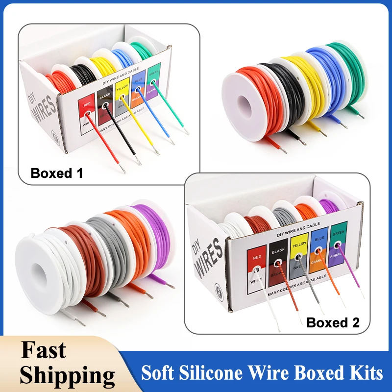 

Heat Resistant Soft Silicone Wire 30/28/26/24/22/20/18/16 AWG Stranded Electrical Cable Flexible Tinned Copper Wires Boxed Kits