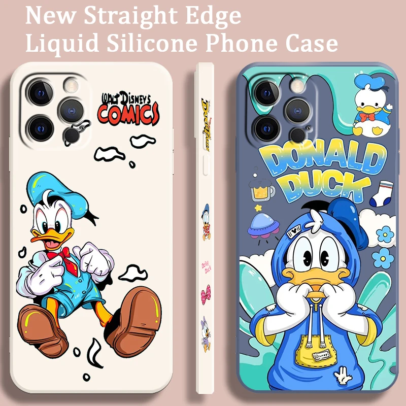 Cartoon Disney Donald Duck Liquid Left Rope For Apple iPhone 15 14 13 12 11 XS XR X 8 7 SE Pro Max Plus Mini Soft Phone Case