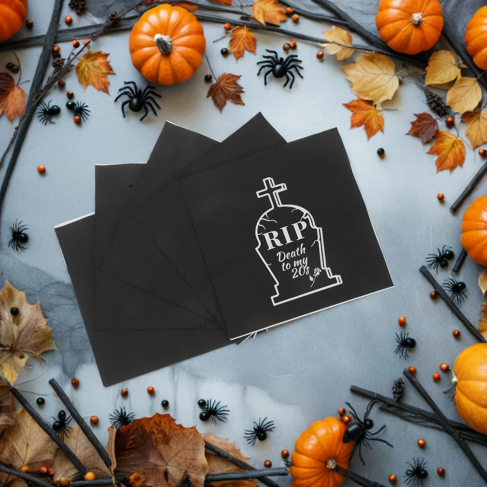 

20Pcs Halloween Party Supplies Paper Napkins Black Tombstone Disposable Cocktail Decorative Table Napkins