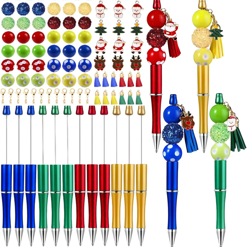 

12Pcs Christmas Beadable Pens,Christmas Snowman Pine Tree Floral Hoop Deer Pens for Christmas Gifts Office School Supplies