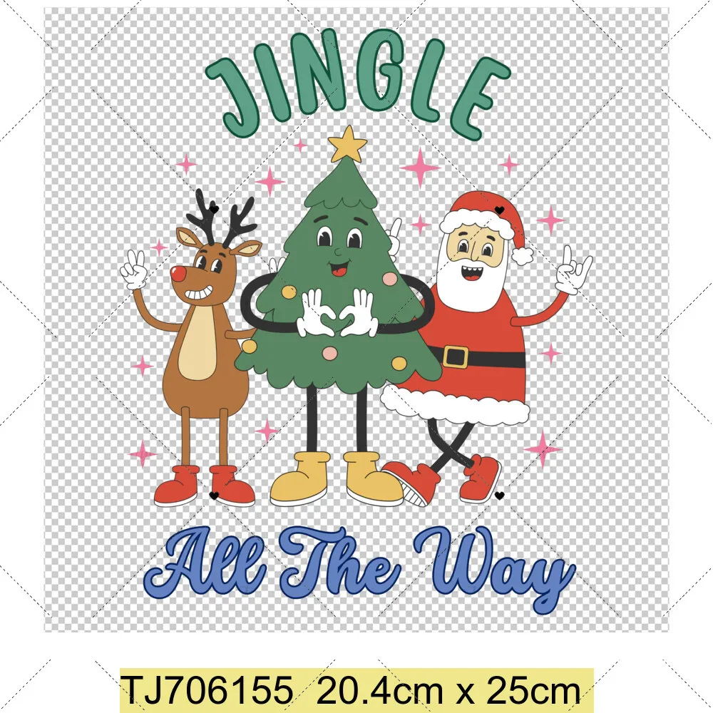 Merry Christmas Iron Patches for Clothes DIY T-shirt Dress Bag Applique Heat Transfer Vinyl Stickers Thermal Press Personalize