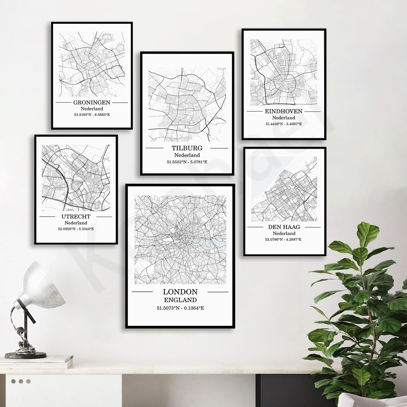 

London Groningen Tilburg Eindhoven Utrecht The Hague Rotterdam Almere Dordrecht Amsterdam. City Travel Map Poster