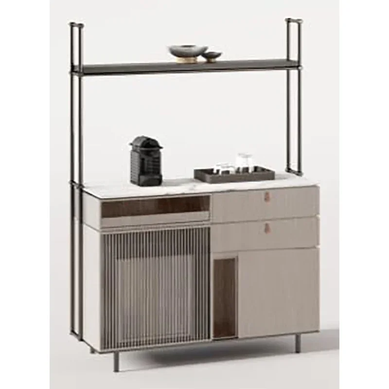 

teae Stainless steel side cabinet Hotel simple sideboard cabinet Club light luxury ash wood wine high cabinet