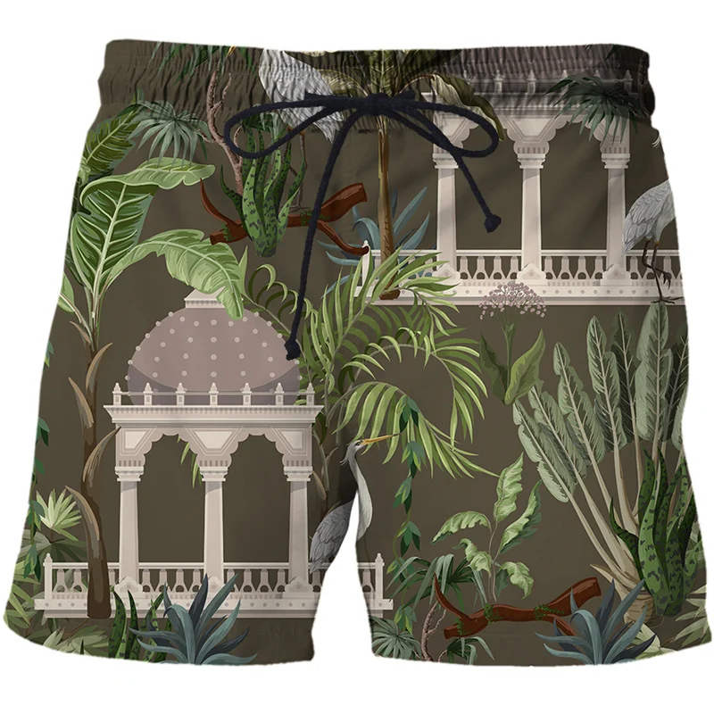 Shorts de plage College en 3D pour hommes, pantalons courts de plantes forestières, shorts de planche de surf à séchage rapide, maillots de bain d'été, graphiques de fleurs