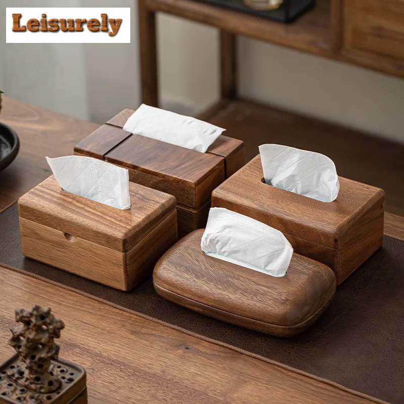 Walnut Wood Tissue Box Commercial Hotel Restaurant Paper Drawer Desktop Square Wooden Box Household  Advertising Paper Drawer