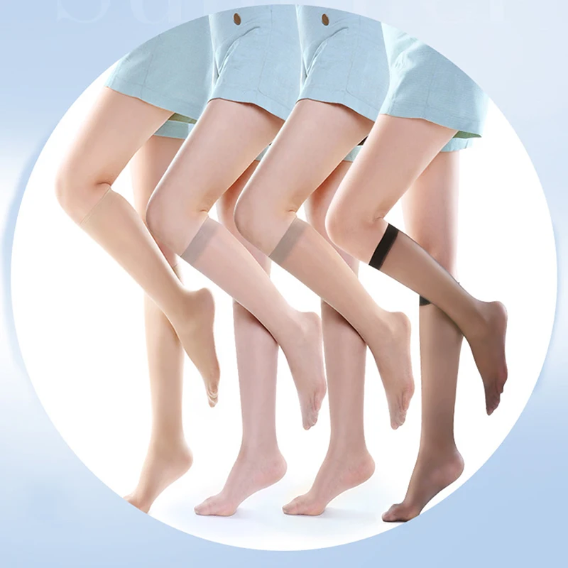 Sexy Ultra-Thin Silky Socks Mid-Calf Stockings Transparent Solid Color Ladies Elastic Core Silk Mid-tube Stocking Women Girls