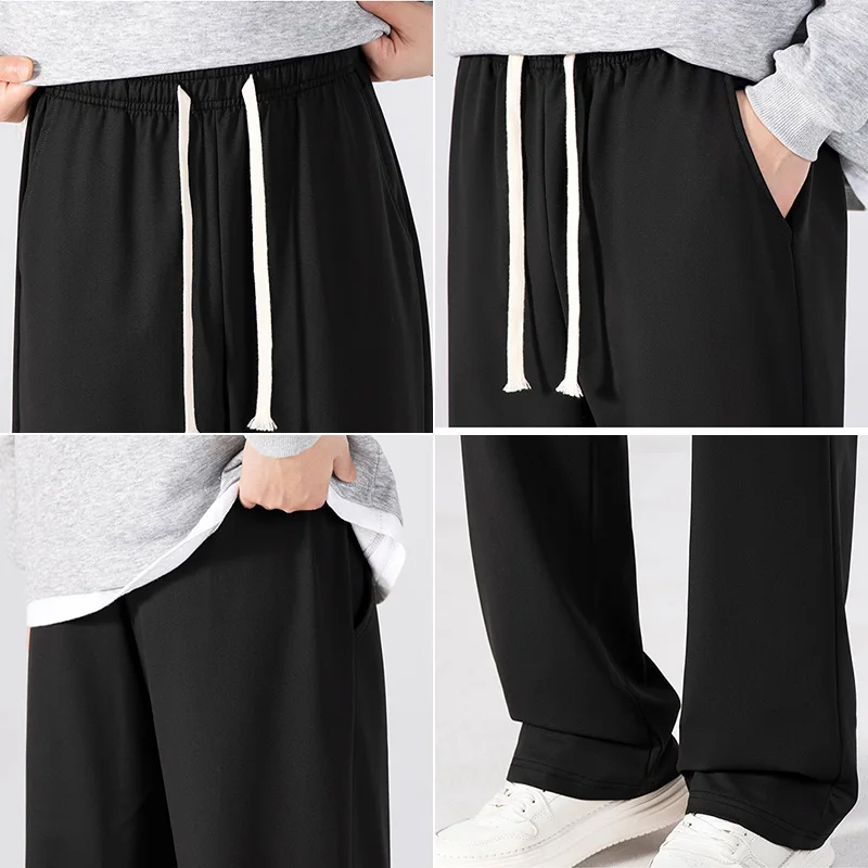 الصيف الكورية الرجال السراويل خفيفة ورقيقة البوليستر مرونة الخصر شبه واسعة فضفاض بنطلون ثنى دعوى السراويل الربيع الذكور بناطيل كاجوال #6