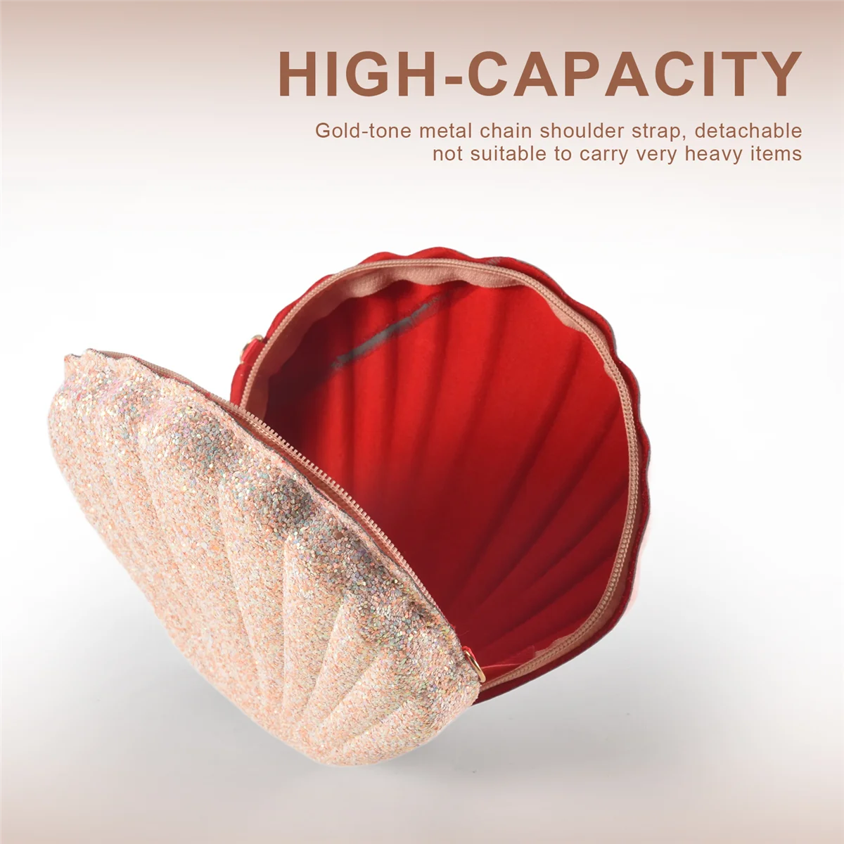 FZFZ 여성 소녀 인어공주 조개 지갑 -바디 숄더백 반짝이 스팽글 체인 이브닝 지갑, 핑크