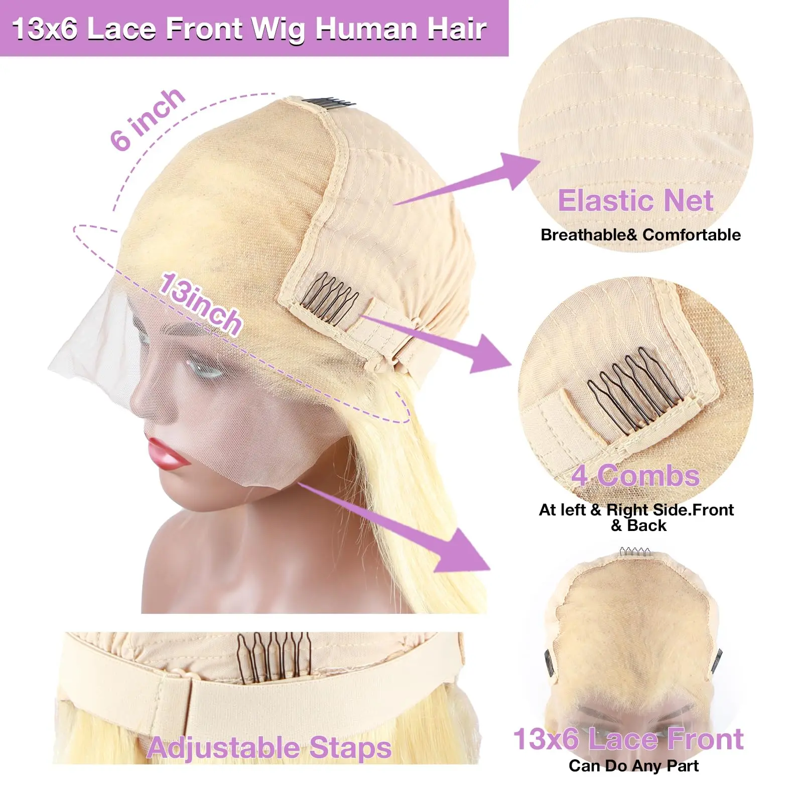 613 Wig Rambut Manusia Pirang 13X6 Wig Rambut Manusia Renda Depan Wig Lurus Rambut Manusia Wig Rambut Manusia Tanpa Lem dengan Rambut Bayi