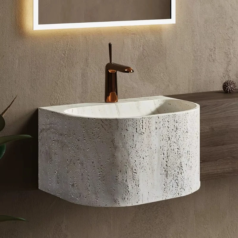 Ex-factory price Artificial white limestone wall-mounted wash basin for decoration Mini size Wall-mounted bathroom sink