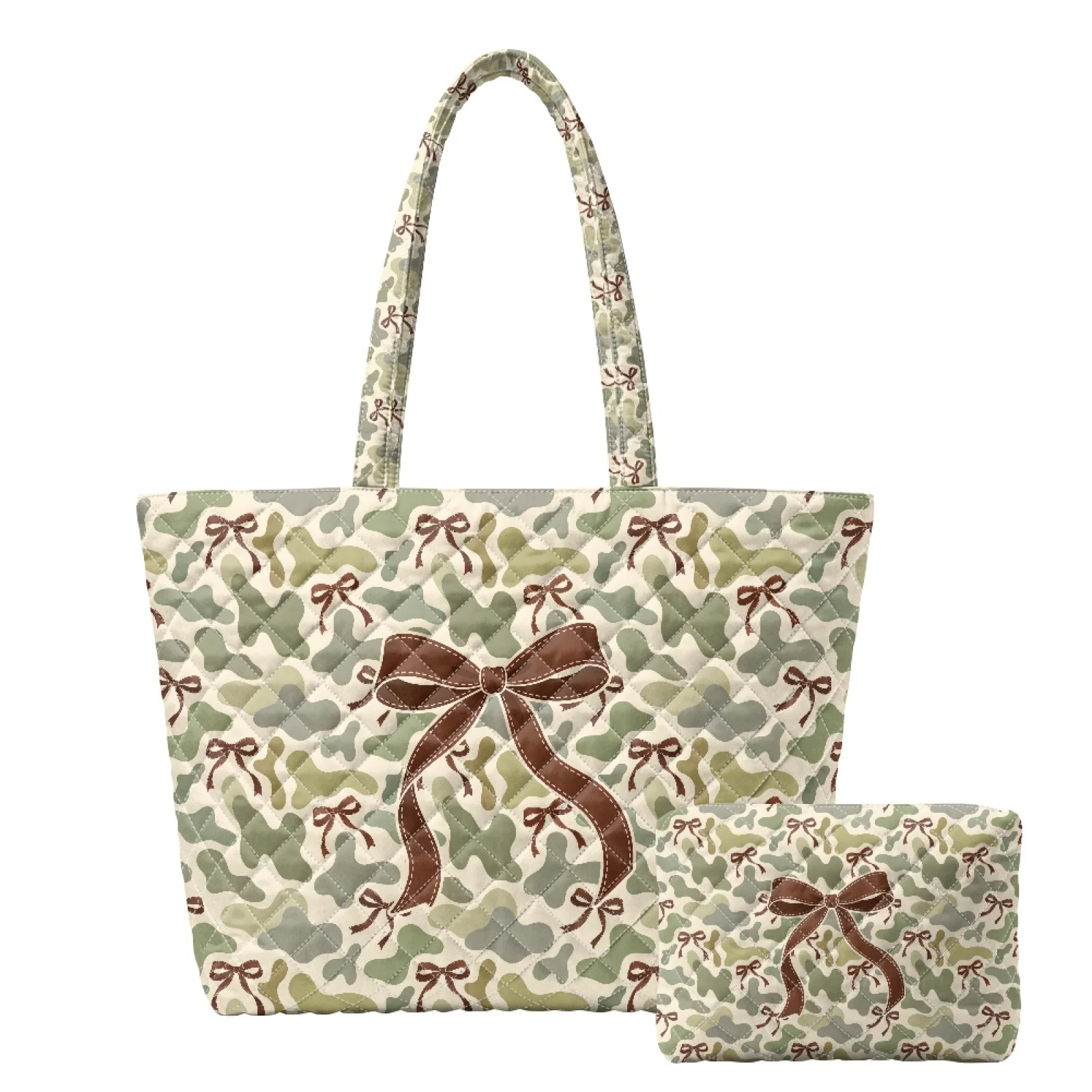 Coloranimal Pink Witch Print Set of 2 Quilted Shoulder Bag, Portable Tote with Cosmetic Bag for Daily Commute and Tours