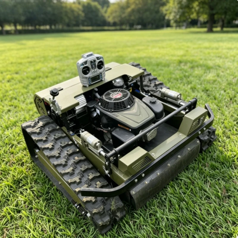 Robotic Tracked Lawn Mower Adjustable Height RC Crawler Grass Trimmer For Mountain Orchard Road Slope